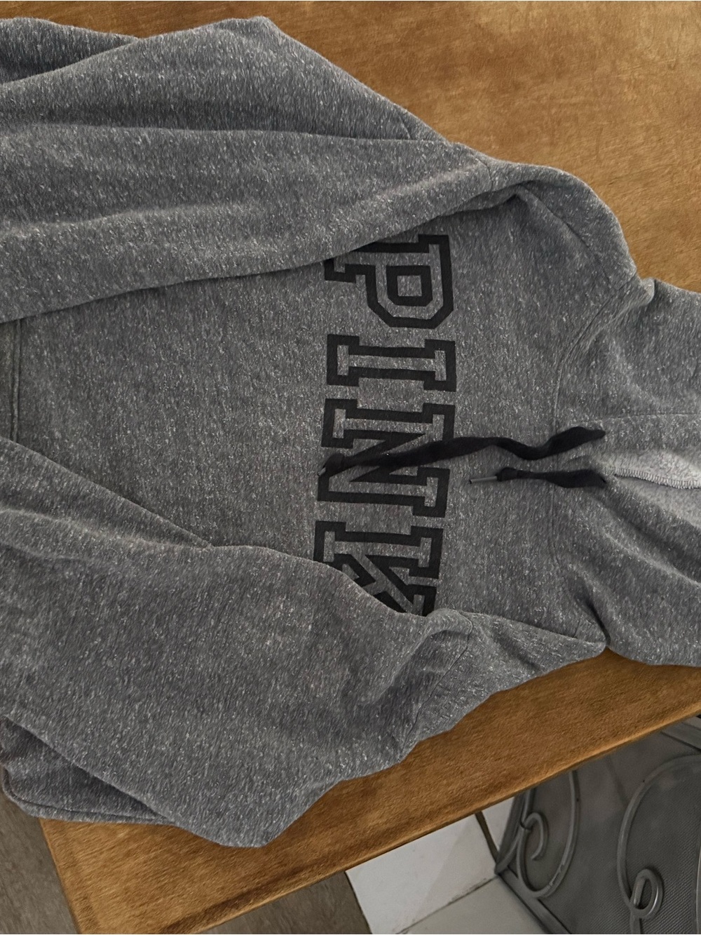 PINK Victoria's Secret Heather Gray Zip-Up Hoodie with Black Logo